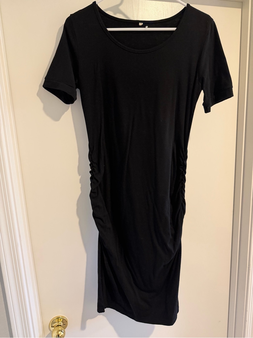 Classic Maternity Black Short-Sleeve Ruched Side Dress